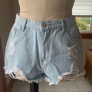 Light blue Jean distressed shorts